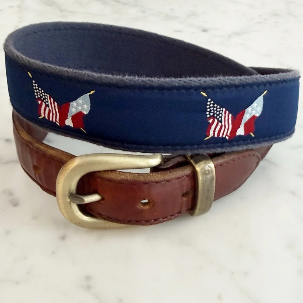 YRI Ribbon Belt in Navy Blue with Red, white and blue flags Size 30